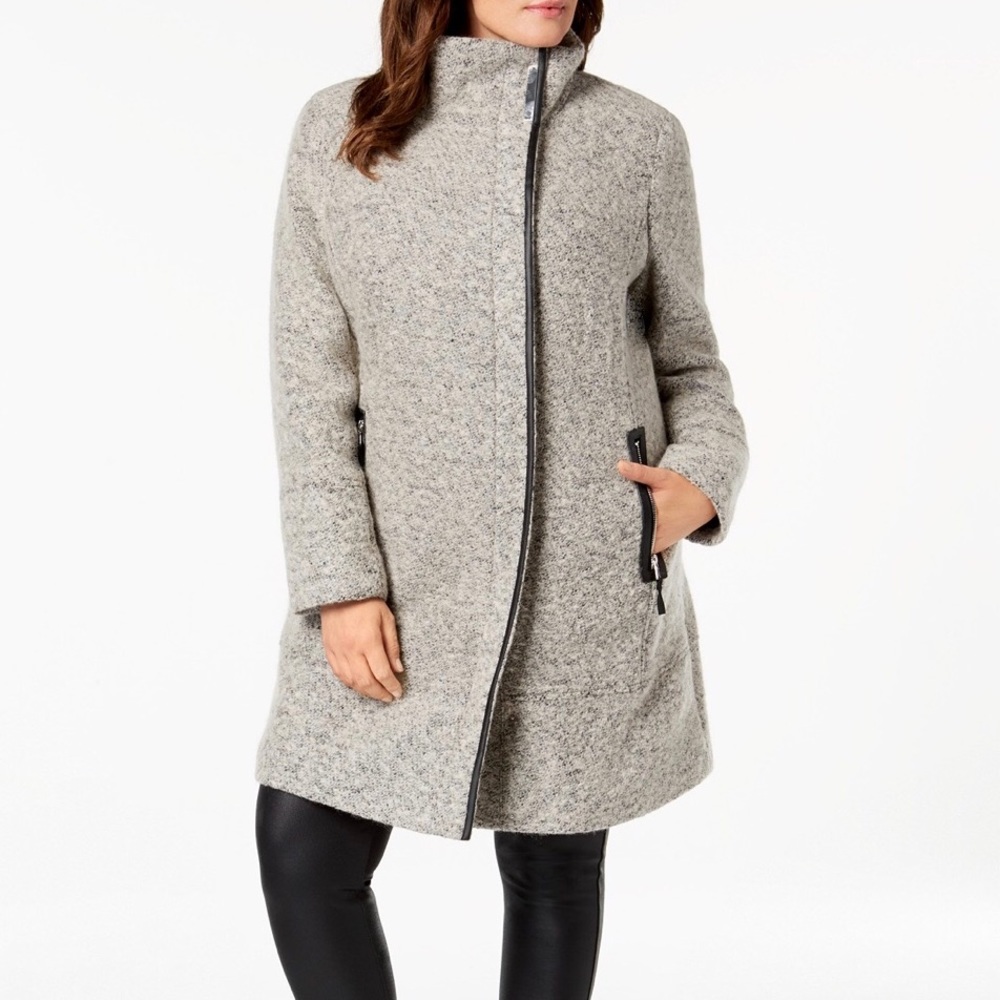 Calvin Klein - Textured Faux-Leather-Trim Coat